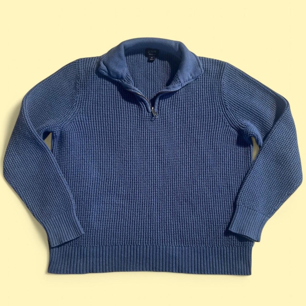 J. Crew 100% cotton cornflower blue waffle knit 1/4 zip - M
